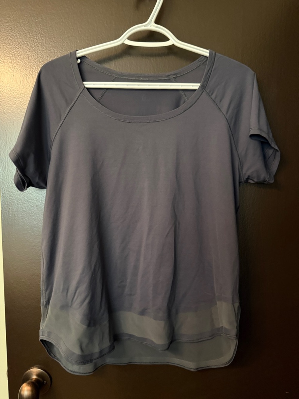 lululemon athletica blue/gray Short-Sleeve Scoop Neck Top with Sheer Hem